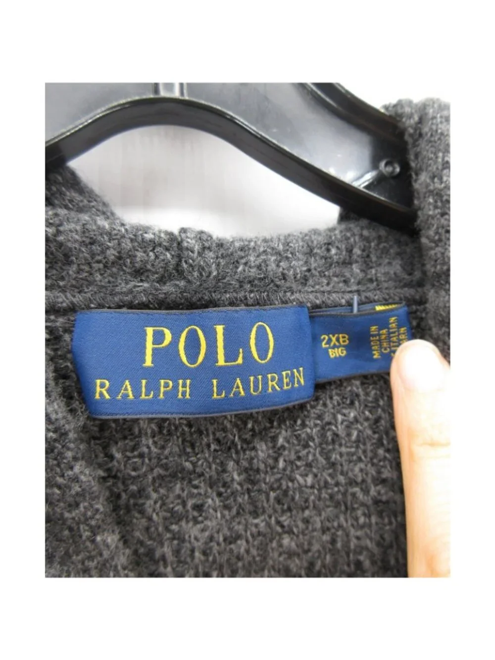 Polo Ralph Lauren Sweater 2XB Big Charcoal Merino Wool Cardigan Thermal